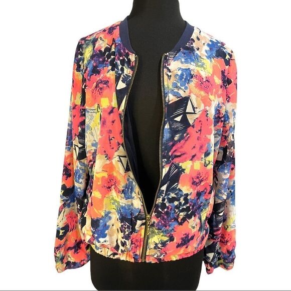 Japna Floral Zip Front Bomber Jacket Sz L - Picture 4 of 11